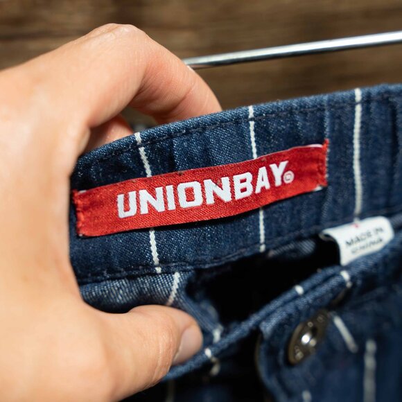 High Rise Navy and White Striped Denim Shorts - Picture 5 of 10